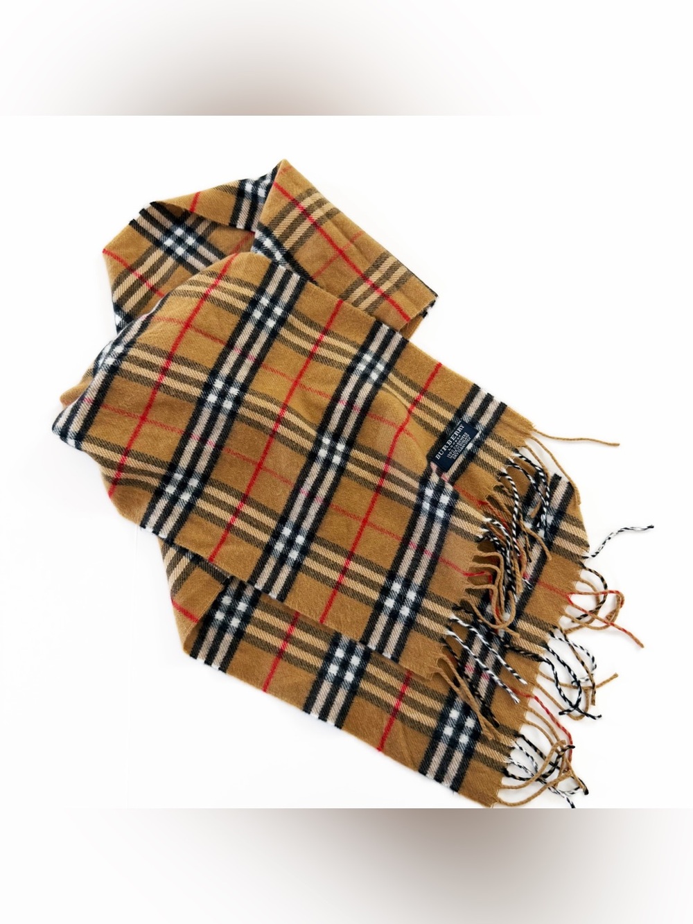 Burberry London Vintage 100% Cashmere Nova Check Fringe Scarf